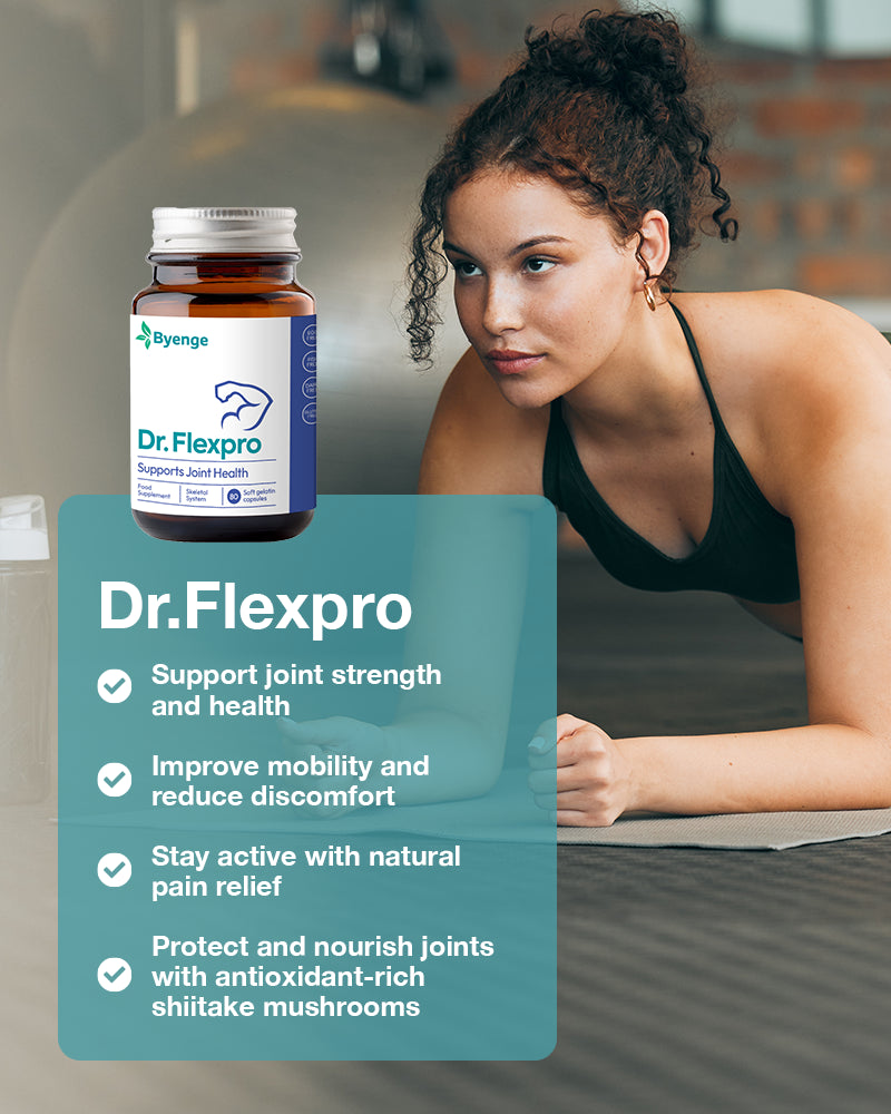 Key benefits of Byenge Dr.FlexPro: Supports joint health, reduces inflammation, enhances mobility, alleviates discomfort, and promotes active living.