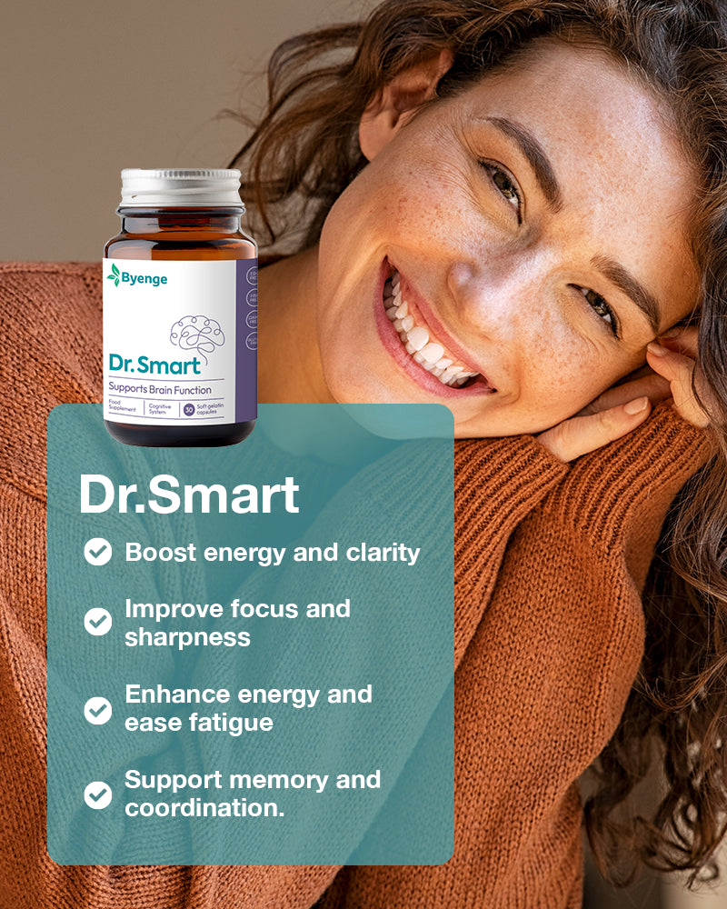 Key benefits of Byenge Dr.Smart: Boosts mental clarity, enhances focus, supports energy levels, combats fatigue, and promotes overall brain health.